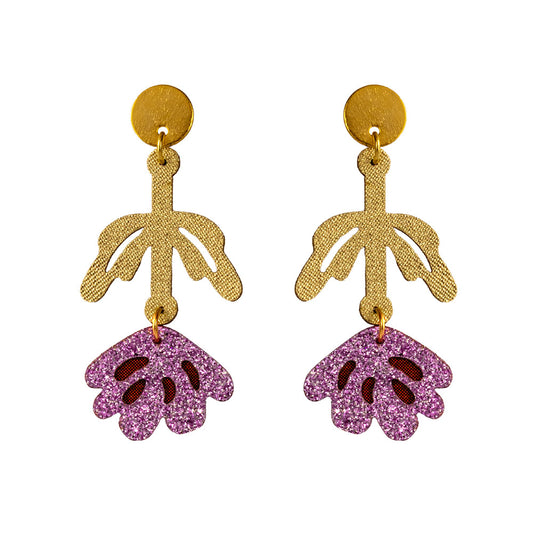 Aretes Galia de tela con diseño de rosa largos