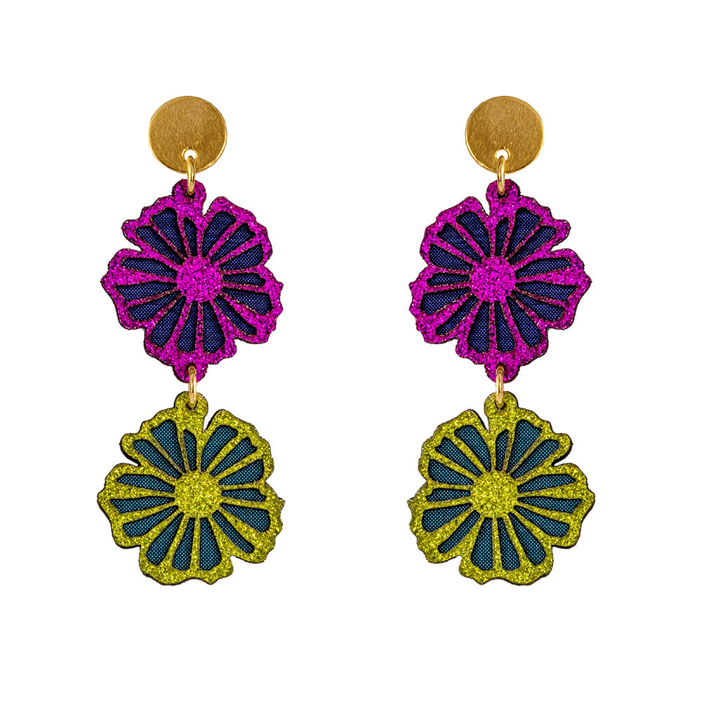 Aretes en textil de flores Margarita