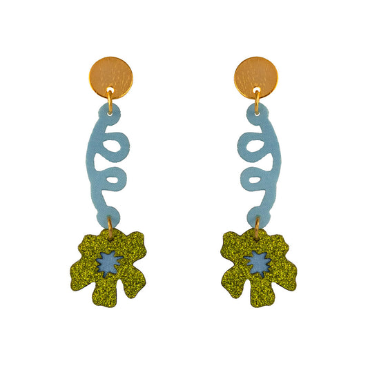 Aretes azules con verde de flores