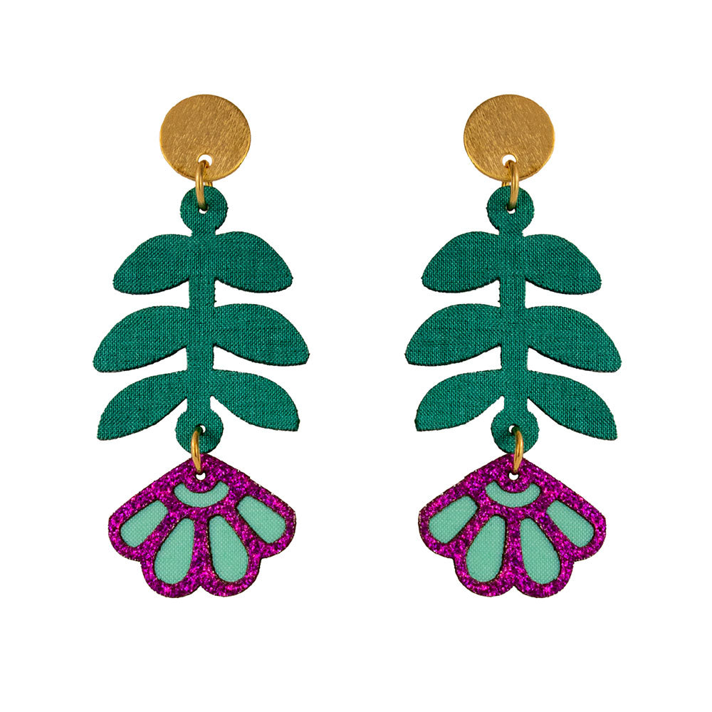 Aretes largos florales Caléndula de tela