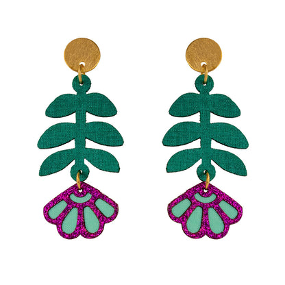 Aretes largos florales Caléndula de tela