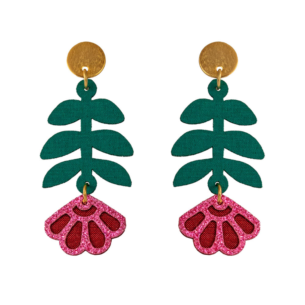 Aretes florales Caléndula de tela rosa