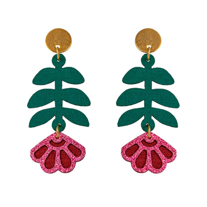 Aretes florales Caléndula de tela rosa