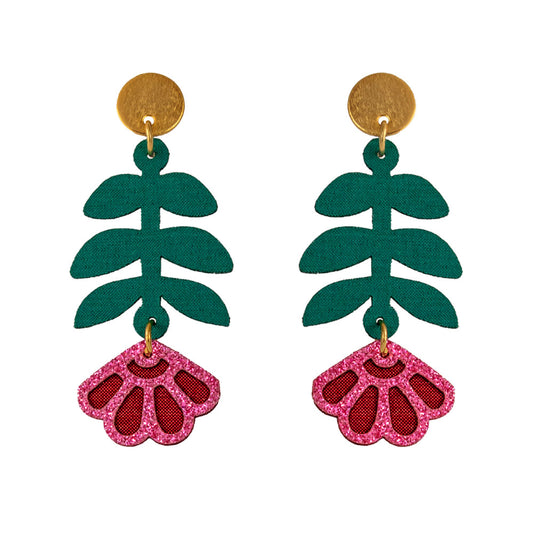 Aretes florales Caléndula de tela rosa