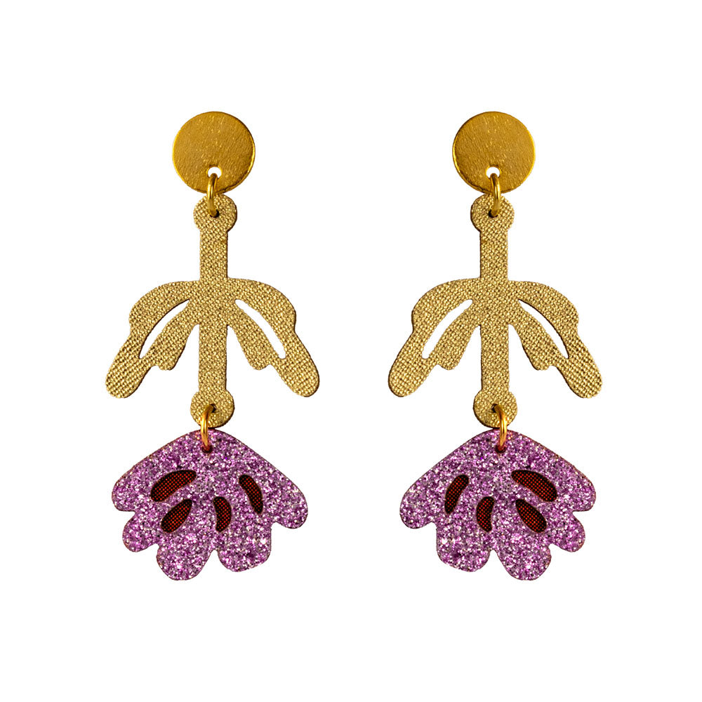 Aretes Galia de tela con diseño de rosa largos