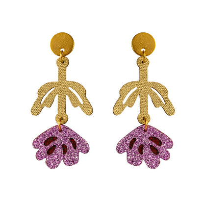 Aretes Galia de tela con diseño de rosa largos