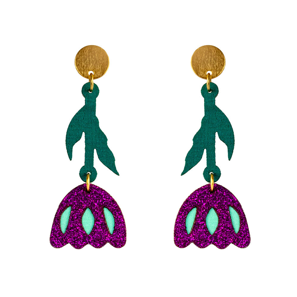 Aretes Tulipán morados y largos