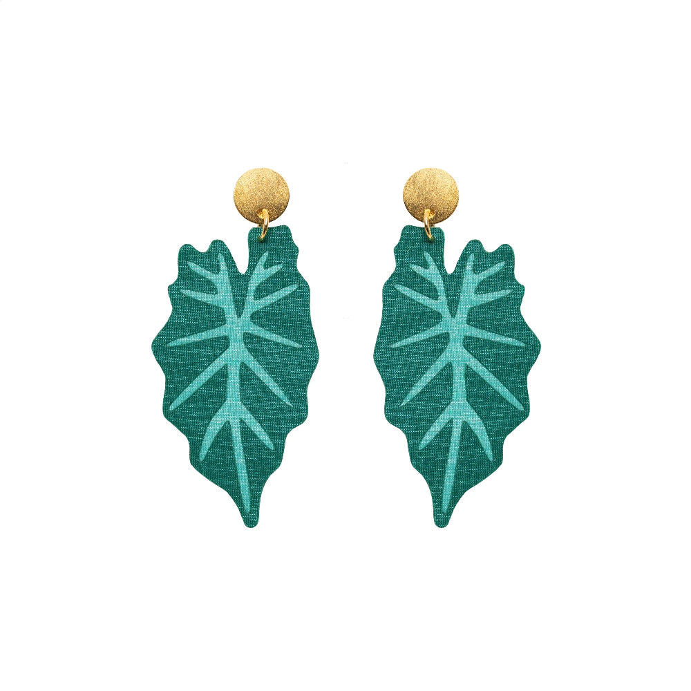aretes-caladium-hoja-corazon-herido-verde-fondo-blanco